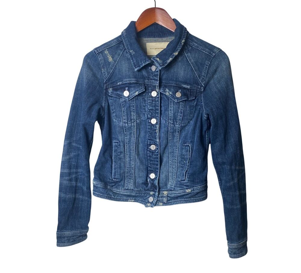 Anthropologie Pilcro &The Letterpress Distressed Blue Crop Denim Jacket Medium